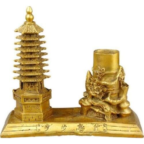 Chinese Brass wenchang Buddha tower Pagoda Plum blossom Brush Pot pencil vase