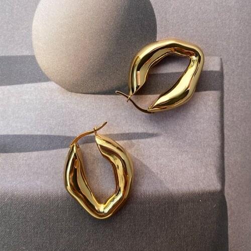 Wave Geo Dropping Earrings Brass With 18k Gold Real Women Jewelry Party T Show Gown Runway Rare Korean Japan Trendy