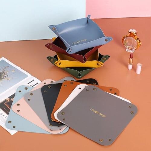 Nordic style PVC leather storage box desktop porch key cosmetic storage box Home storage organizer Desktop storage tray
