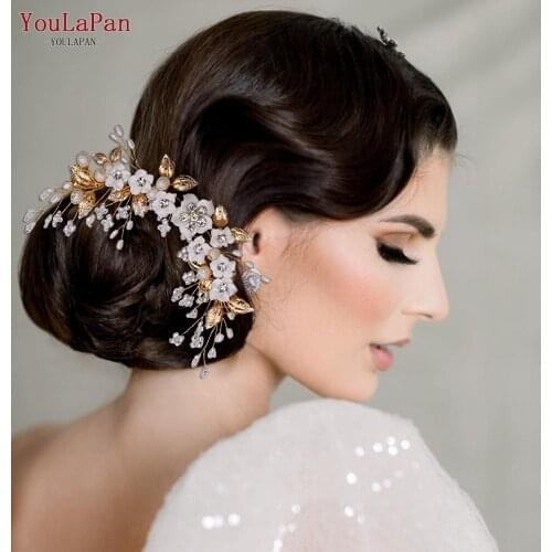 YouLaPan HP337 Elegant Hair Comb Soft Clay Flower Bridal Headwear Pearl Wedding Headpiece Bridal Hair Accessories Hair Clips