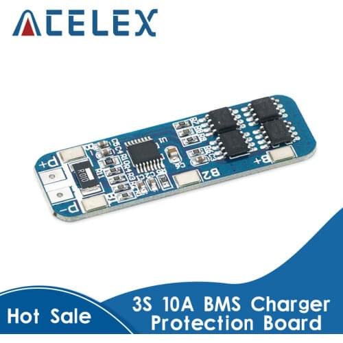 3S 10A 12V Lithium Battery Charger Protection Board Module for 3pcs 18650 Li-ion Battery Cell Charging BMS 11.1V 12.6V