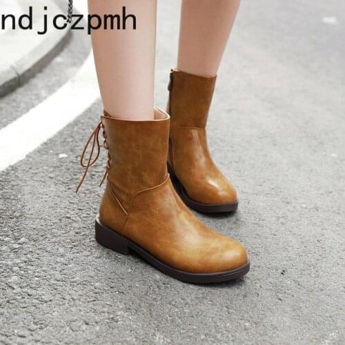 Womens Boots The New winter fashion Round head zipper Low-heeled Martin boots Womens shoes plus size 32-43 Heel Height 3cm