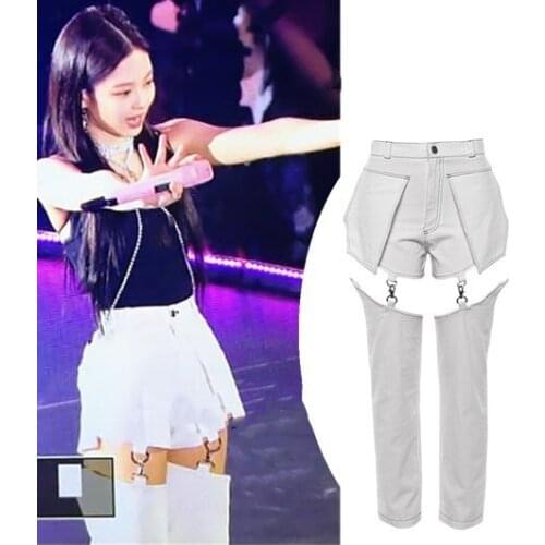 Kpop Korean Jennie Stage Dance Show Sexy High Waist Hip Hop Pants Women Female Nightclub Fashion Hollow Splice Straight Trousers