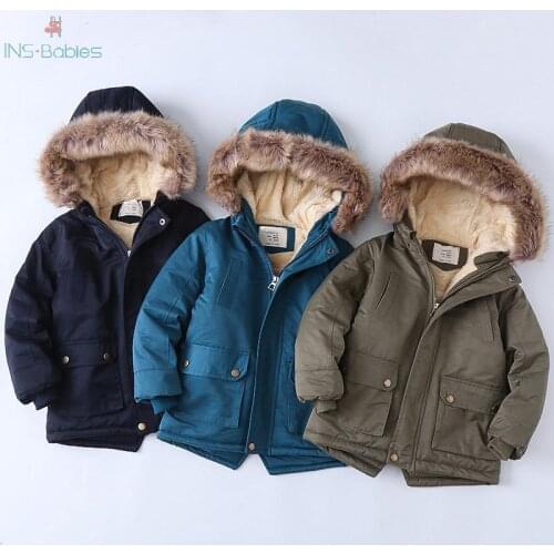 Winter Baby Boy Clothes Plush Children Cotton Padded jackets with hooded Fashion Thickened coat with fur for kids 4-8y jackets