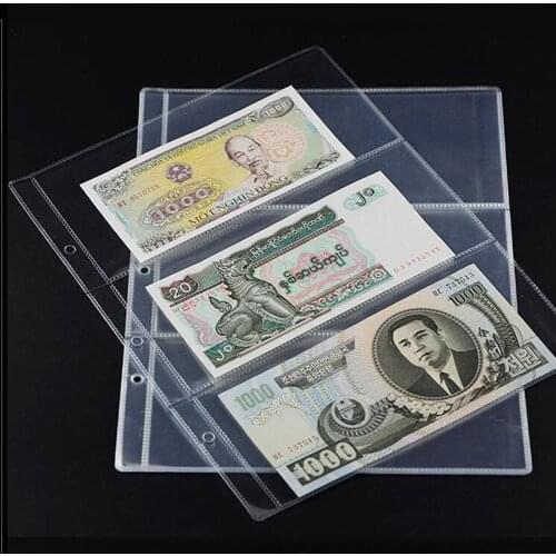 10Pcs Portable Money Banknote Collecting Holder Sleeves 3-slot Loose Leaf Sheet Album Paper Clear Money Album Page Protection