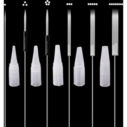 100pcs 1R 2R 3R 5R 5F 7F PMU Needles + Cup Tips Disposable Sterilized Professional Tattoo Needles Permanent Makeup Eyebrow Lip