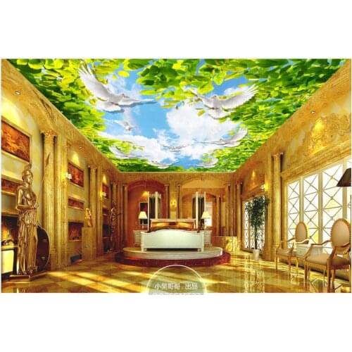 3d ceiling murals wallpaper custom photo Blue sky and white clouds pigeon green leaves home decor wallpaper in the living room