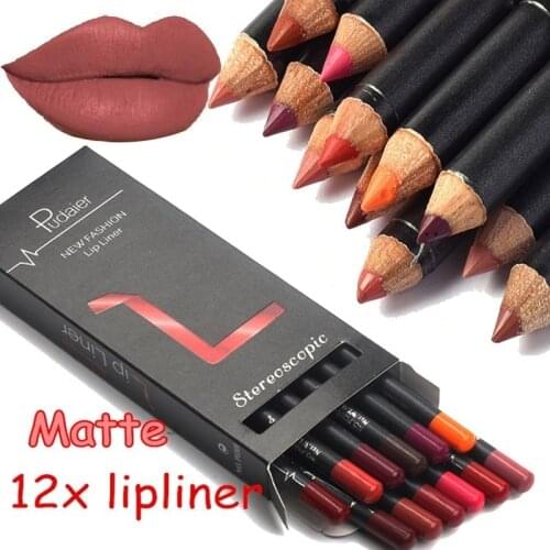 65g/set Brand 12 Colors Lip Liner Pencil Nude Matte Lipliner Moisturizing Waterproof Long Lasting Lipstick Liner Professional