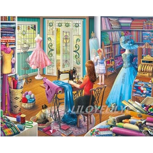 DIY 5D Full Diamond Mosaic Diamond Painting Cross Stitch Diamond Embroidery Home Decoration Clothing store,sewing machine TY444