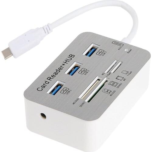 Aluminum 7 Port Type C HUB USB 3.0 HUB MS SD M2 TF Card Reader Multi All in One Card Reader
