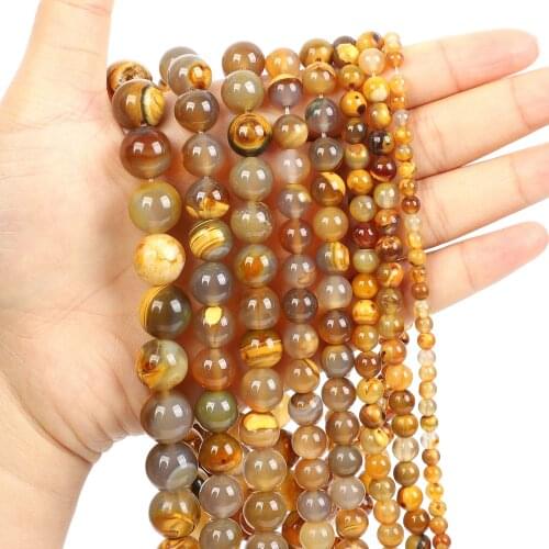 Natural Stone Beads Yellow Hair Crystal Quartz Round Loose Beads for Jewelry Making Needlework Bracelet DIY 4-12 MM