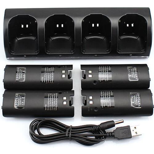 Black 4x Rechargeable Battery 2800mAh + Quad 4 Charger Dock Station Kit for Wii Remote Controller Game Charger Spare Batteria