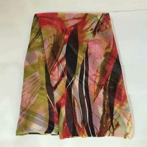 CWE/ 2021 New fashion printed design silk fabric african soft Silk Chiffon Printing lace fabric for dress 5Yards/pc (02179