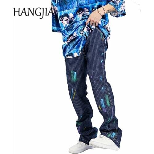 Swag Splash Ink Micro-Flare Jeans Hip Hop Multicolor Painted Denim Trousers Men Women Streetwear Slim Fit Denim Jean 2021