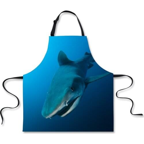 Cute Shark 3D Pattern Women Men Apron Restaurant Home Polyester Cotton BBQ Kitchen Aprons Protect Cloth Chef Aprons 75*67cm