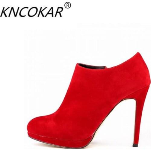 KNCOKAR2018 flannelette high-end womens shoes boots round head waterproof ultra-high sheet with short naked fine wit