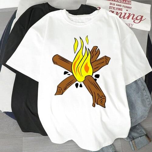 Womens T-shirt Picnic Cooking Pattern Cartoon Print T shirt 90S Girls T Shirt Harajuku short sleeve Summer female tshirt