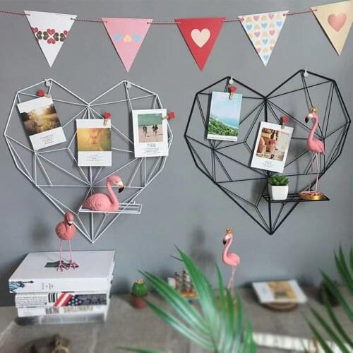 Ins Nordic Love Iron Grid Wall Decoration Photo Frame Postcards DIY Wall Art Hanging Display Storage Shelf Organizer Rack Holder
