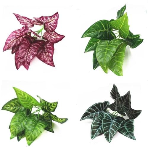 Artificial Flowers with Leaf Green Purple leaf Plastic Plants Fake Leaf Foliage Bush for Home Wedding Decoration Party Supplies