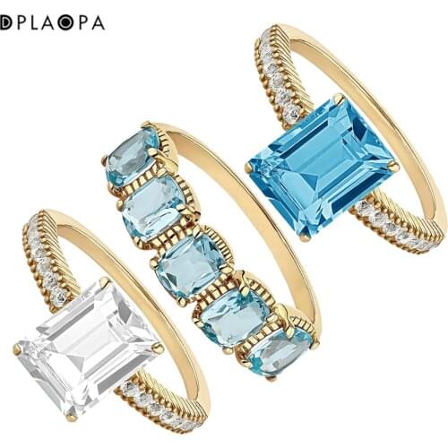 DPLAOPA 925 Sterling Silver Gold Coated Silver Topaz Ring Blue Light Women Ring Women Fine Jewelry Luxury Wedding Jewels