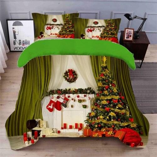 Green Christmas 3D Bedding Set 4pcs Queen king Size Print Duvet Cover Set Bedcloth with Pillowcase Bed Set Home Textiles