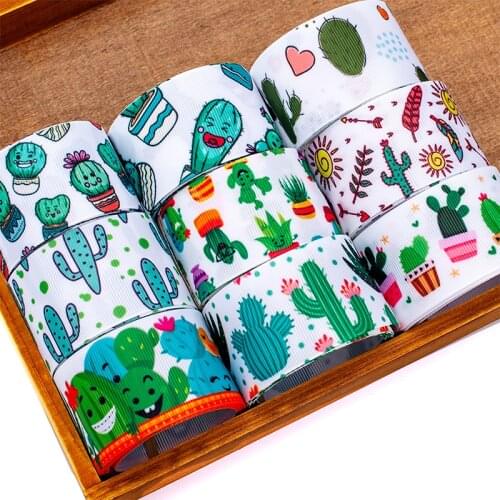 5 Yards Grosgrain/Satin Ribbon Mexico Style Green Printed 16mm/25mm/38mm/50mm/75mm for DIY Partty Gift Wrap