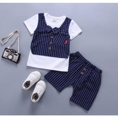 Fashion Summer Children Boys Girls Clothes Kids Cotton plaid T-Shirt Short 2Pcs/Sets Toddler Clothing Sets Infants Tracksuits