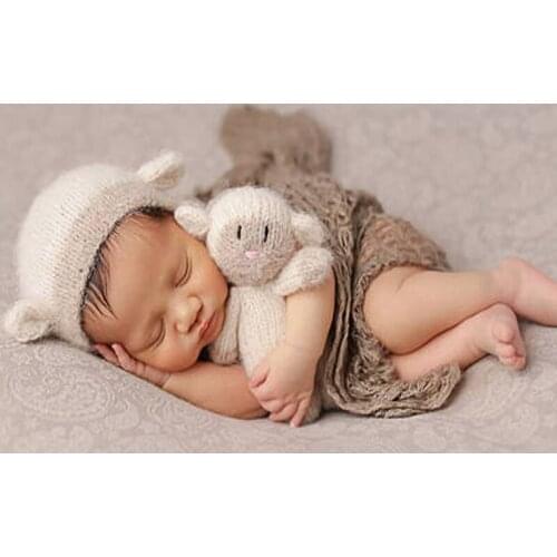 Newborn Photography Mohair Bunny Doll Props Tiny Baby Gilr Boy Photo Shoot Cartoon Dog Sheep Bear Doll bebe fotografia Props
