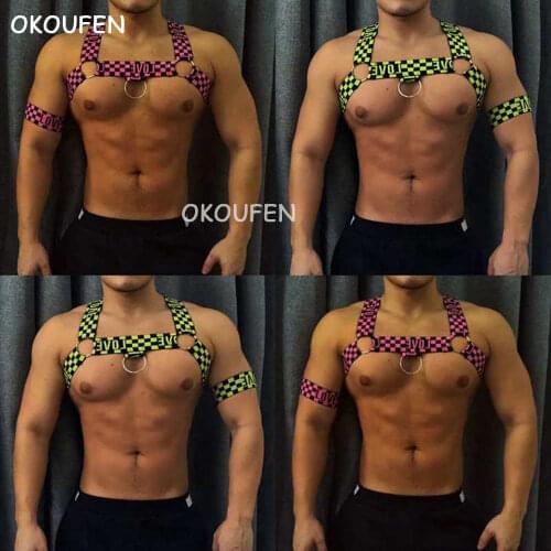 Men Shoulder strap fashion chest strap fluorescent letters print muscular mens party performance accessory