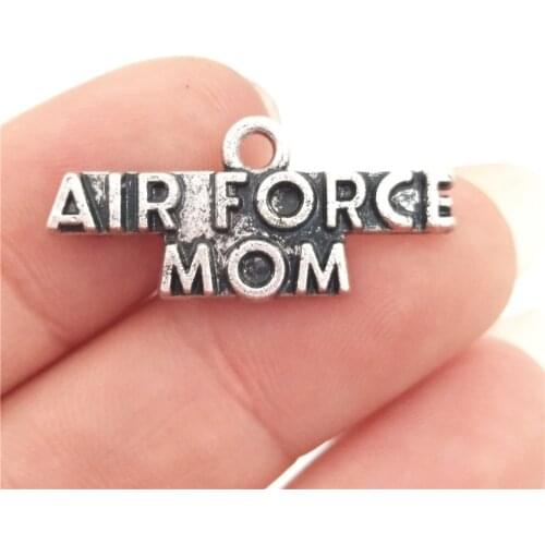 BULK 30pcs Zinc Alloy Metal Letters Air Force Mom Charms Antique Silver Plated Military Pendant 26*12mm 1.8g