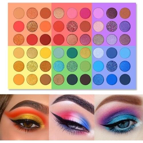 6 in 1 Splashy Candies 54 Colors Eye Shadow Palette Vivid Summer Look Eyes Makeup Glitter Shimmer Matte Eyeshadow Powder