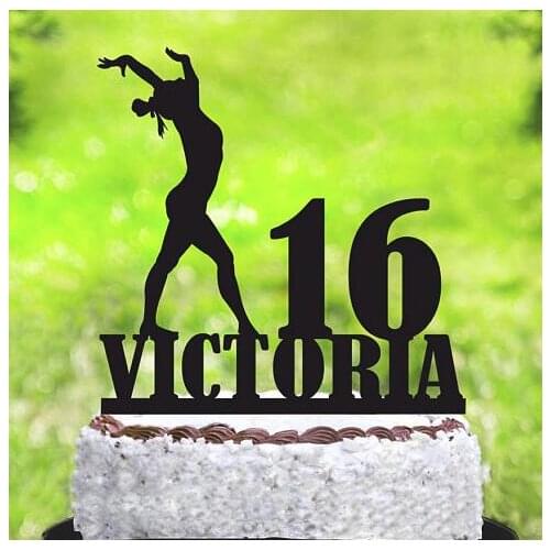 Personalised name Gymnastics silhouette birthday Acrylic cake toppers wedding baptism baby shower Baptism party decorations