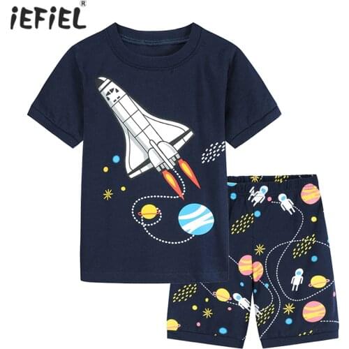 Boys Pajamas Sets New Summer Boys Sleepwear Pyjamas Set Cotton Short Sleeves T-shirt Tops Shorts Kids Tracksuit Casual Outfits