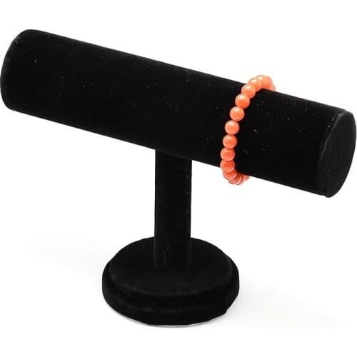 1pcs T Bar Plastic Jewelry Bracelets Bangles Displays Carrying Covered with Velvet with Wooden Base Black Gainsboro 15x22x5.5cm