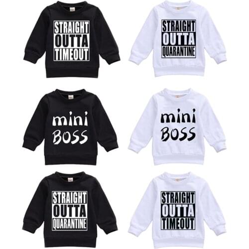 0-24M Newbon Toddler Boy Girl Casual Sweater Cotton Crew Neck Letter Print Hemmed Hem Cuff Basic Long Sleeve Top Spring Fall