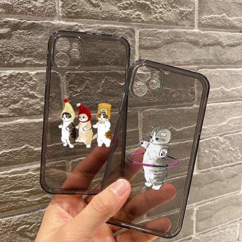 Funny Cartoon Cat Animal Pattern Phone Case Transparent for iPhone 7 8 11 12 se 2020 mini pro X XS XR MAX Plus