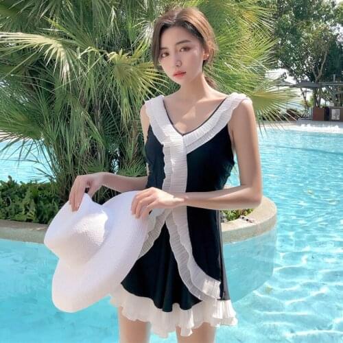 One Piece Small Fresh Womens Korean Temperament Vacation One-piece Contrast Color Hot Spring Swimsuit Women