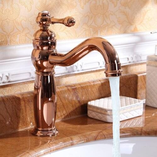 Basin Faucets Rose Gold Bathroom faucets Single Hole Cold and Hot Water Tap Basin Faucet Mixer Taps