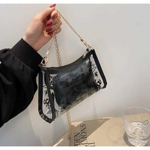 Shoulder Bag Female Women Bag Chain Crossbody Bag Women Designer Handbag Cute Graffiti Backpack Transparent PVC Fashion 2021 New