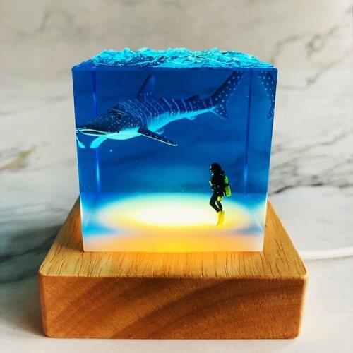 Cultural And Creative Products Handicrafts Resin Creative Gifts Ocean Whale Shark And Divers Home Night Light Decoration