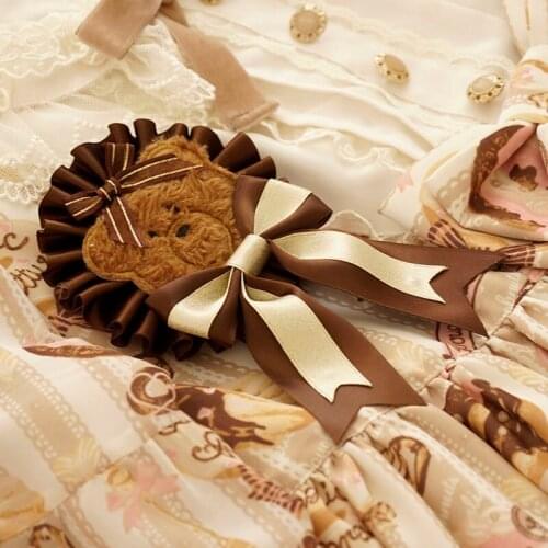 Bear Badge Cute Handmade Headwear Long Hairpin Hairclip Hairgrips Lolita Lace Flower Sweet Coffee Gorgeous Hanamaru