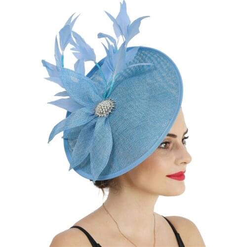 Womens Flower Mesh Headwear Hair Hoop Big Fascinator Hat Imitation Sinamay Feather Tea Party Pillbox Ladies Hair Accessories