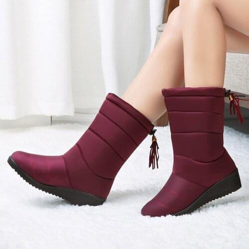 2020 Platform Boots Women Winter Shoes Plush Mid-calf Waterproof Snow Boots Ladies Wedges Shoes Warm Fur Botas De Mujer