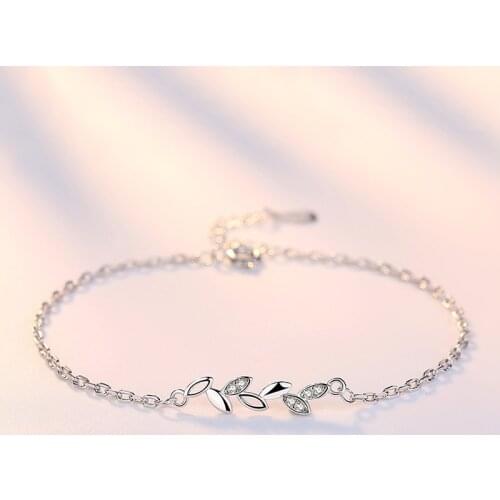 925 Sterling Silver Zircon Leaf Charm Bracelet&Bangle For Women Elegant Wedding Jewelry Pulseras sl093
