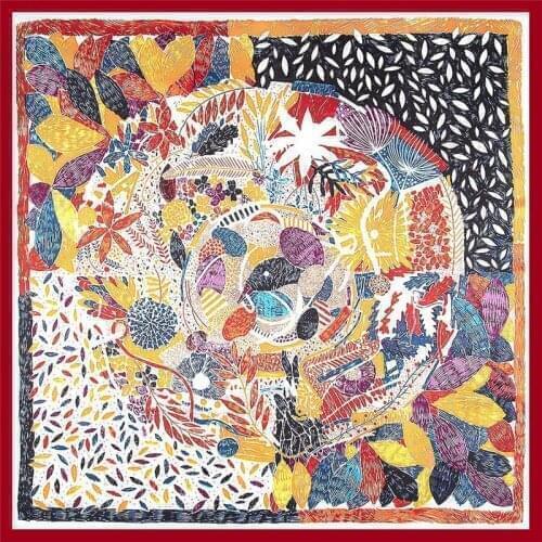 POBING Silk Scarf Women Nepal Print Square Scarves Wraps Small Bandana Office Lady Silk Foulards Head Neckchief Hijabs 60CM