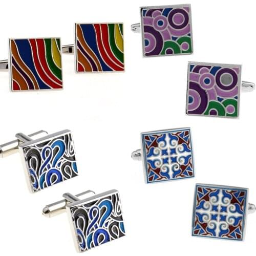 10pairs/lot Rainbow Colorful Striped Rectangle Cufflinks Enamel Silver Cuff links Celebration Present Cuff Button Mens Jewelry
