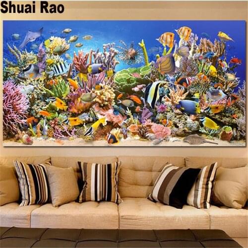 5D DIY Diamond embroidery undersea world 3d diamond painting Cross Stitch full drill Rhinestone mosaic fish home decoration
