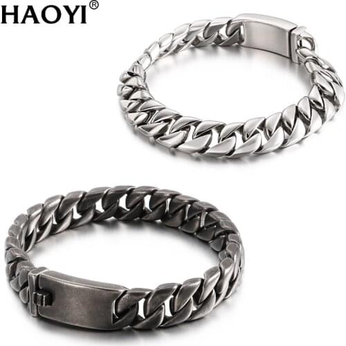 12mm 100% Stainless Steel Vintage Men Thick Bracelet Male Cuban Link Hand Chain Accessories Gift Couple Jewelry Pulsera