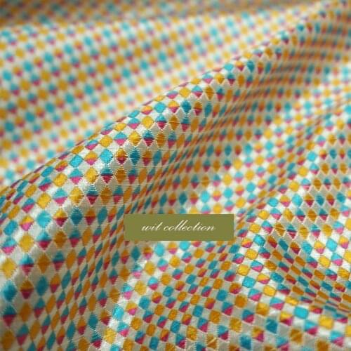 CF1115 Light Yellow Small Diamond Lovely Brocade Fabric Silk Satin Fabric Cheongsam Ancient Costume Han Clothing DIY Materials