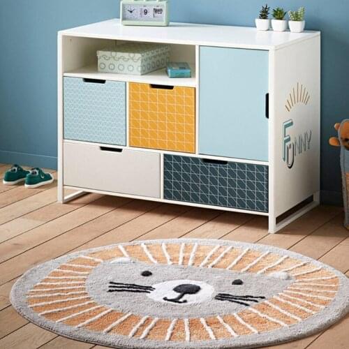 Nordic Cartoon Lion Childrens Area Rug Pad Baby Round Play Crawling Mat Bedside Non-Slip Floor Carpet Kids Room Nursery Bedroom